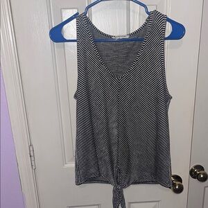 Caution To The Wind Black and White Tie Front Tank Top